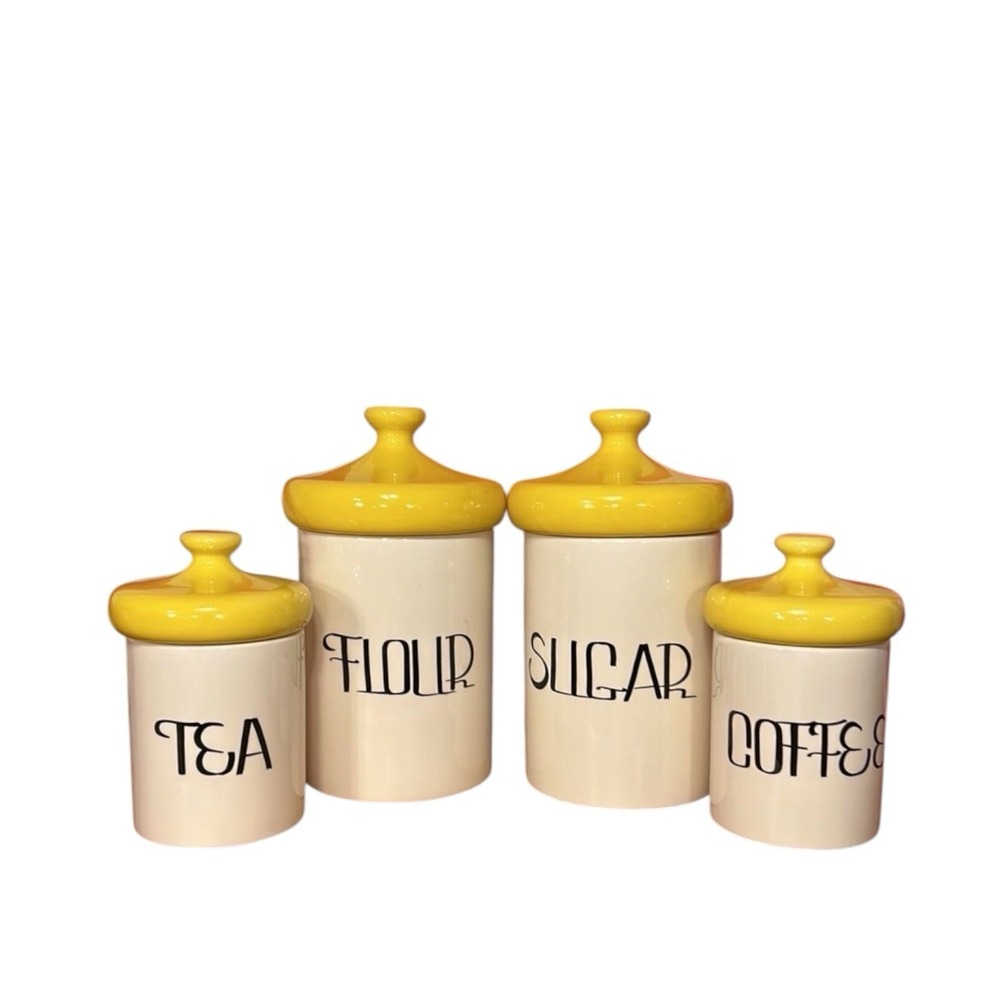 Vintage Holiday Designs USA Full Canister Set Yellow Mushroom Lid